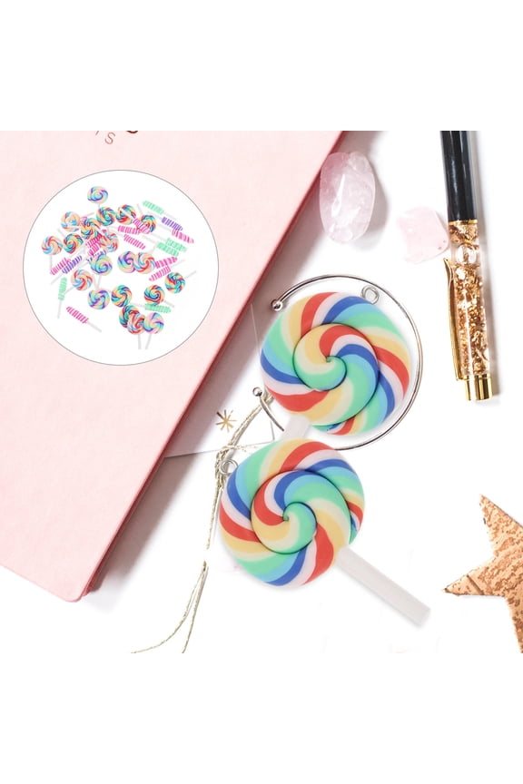 40Pcs Lollipop Clay Keychain Decor Assorted Color Resin Pendants for Jewelry Making