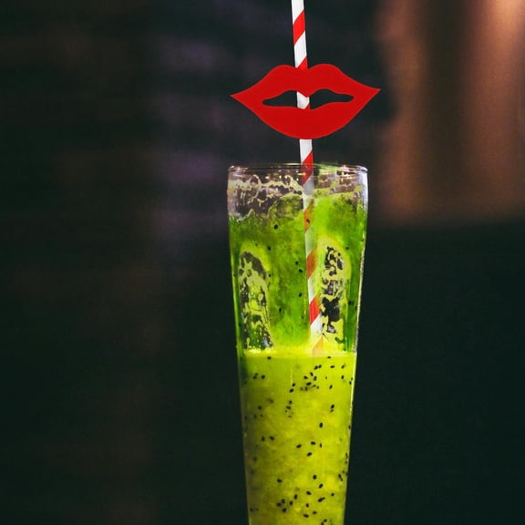 Raindrops Lip Themed Decor Red Decorative Straws Paper for Party Supplies New Year 7.68*0.20*0.20in