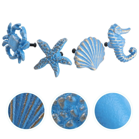Raindrops Coastal Style Cast Iron Drawer Pulls and Knobs, Random Colors, 4 Pieces, Cabinet Hardware