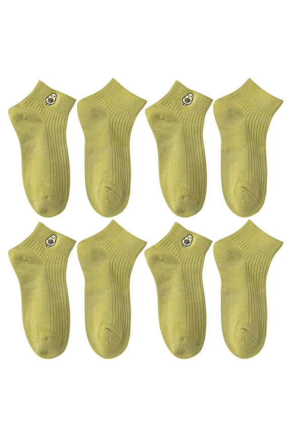 Avocado Embroidered Ankle Socks Olive Green Stylish Lightweight