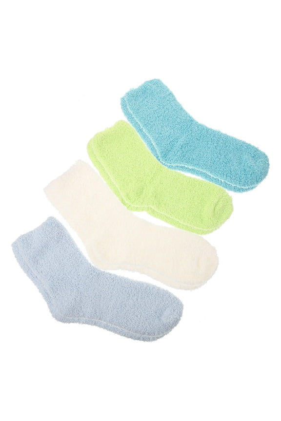 4 Pairs Womens Thermal Slipper Socks Cream White Soft Warm Cozy Non- Winter Socks for Cold Weather