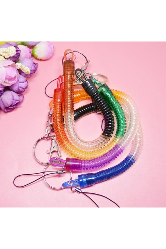 4Pcs Spring Coil Lanyard Plastic Keychain with Stretchable Wrist Clasp