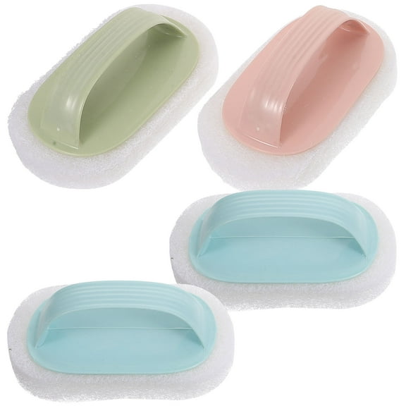 Raindrops 4Pcs Bathroom Cleaning Sponge Brush with Extra Thick Dry Sponge and Comfortable Handle