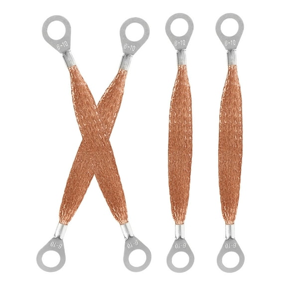 Raindrops Automobile Ground Strap Braided Copper 4Pcs 6.1X0.6X0.04In