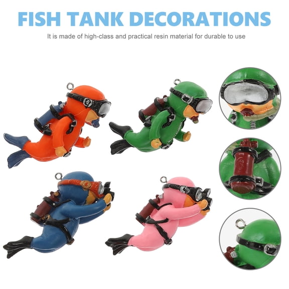 Raindrops 4-Piece Cute Floating Diver Figurines Set, Multi-Color PVC Aquarium Decor for Fish Tanks and Pet