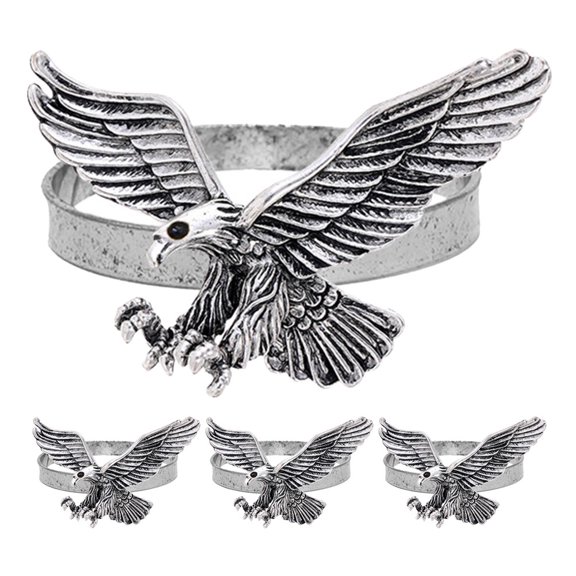 Raindrops 4Pcs Decorative Metal Eagle Napkin Rings Silver Napkin Buckles for Dining Use