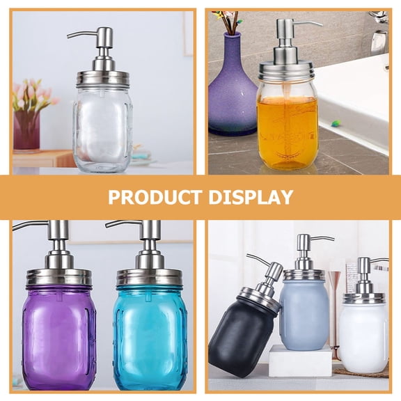 FOMIYES 4-Pack Stainless Steel Jar Soap Dispenser Pumps, Press Bottle Lids for Daily Hand Soap and Lotion Use