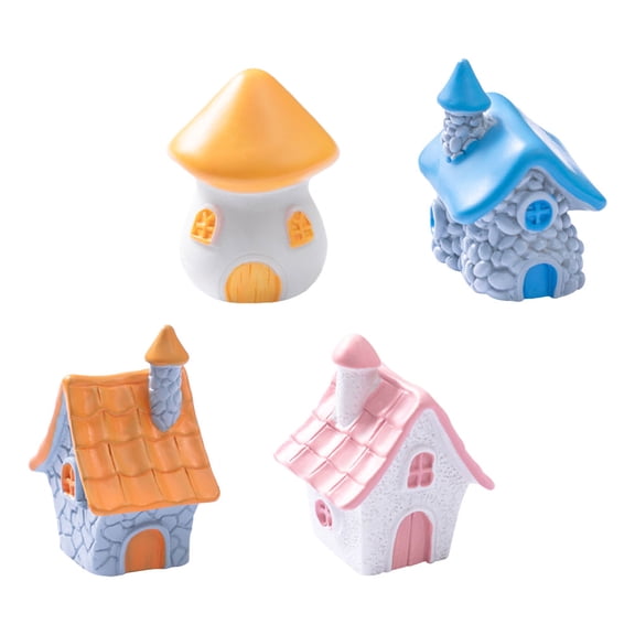 Raindrops 4Pcs Assorted Color Small Resin Fairy House Figurines for Bonsai Terrarium Garden Decor