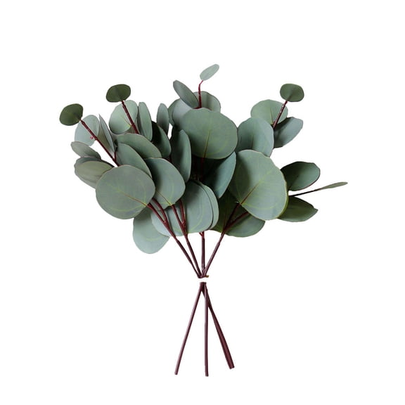 Raindrops 4Pcs Fake Eucalyptus Stems Wedding Decoration Pvc Material Round Leaf Pattern 12.6x5.9x1.2in