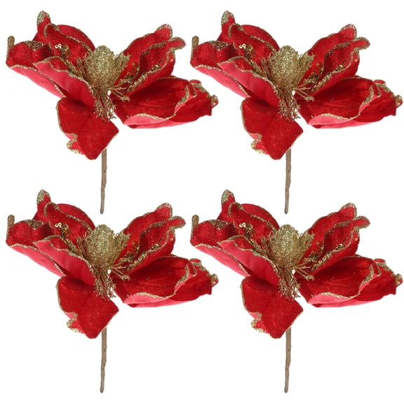 Raindrops Artificial Poinsettia Flowers Red Christmas Decorations 4Pcs for Tree Vase Holiday Home Decor