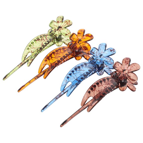 Raindrops 4Pcs Flower Hair Clips Vintage Plastic Hair Accessories for Secure Low Bun Daily Use Women