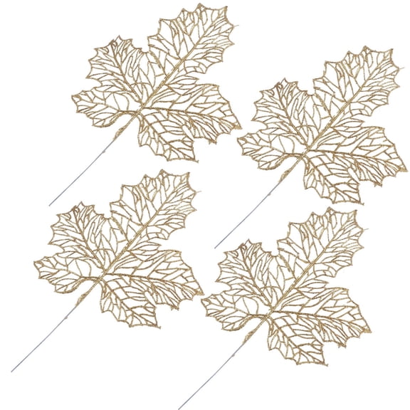Raindrops Simulation Maple Leaf Fake Autumn Leaves Ornament Golden 4Pcs