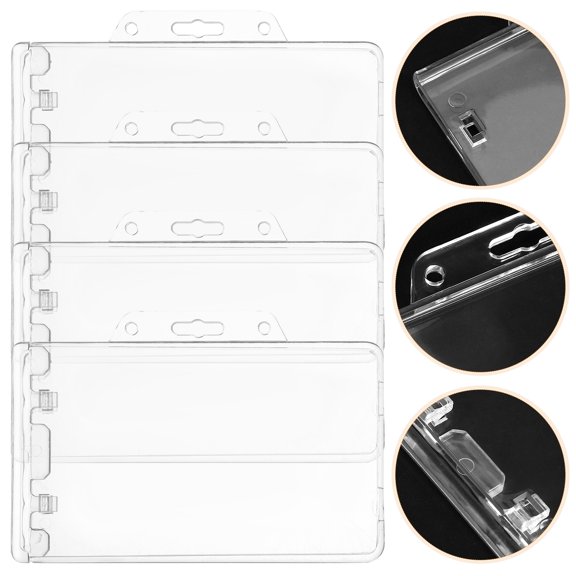 CRILSTYLEO 4Pcs Transparent Horizontal Badge Holder ABS Material Card Protector for Office Staff