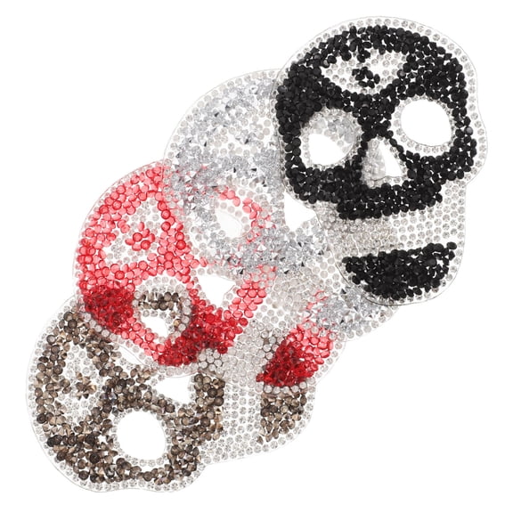 Raindrops 4Pcs Iron on Skull Patch with Rhinestones for Jacket Decor