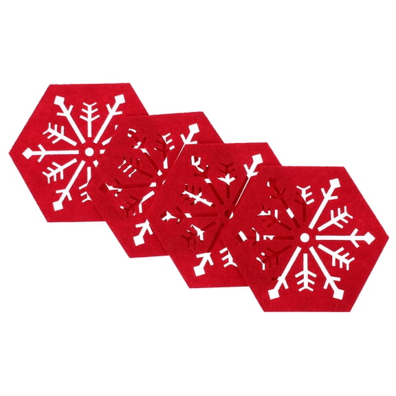 Raindrops 4Pcs Kitchen Placemats Red Cloth Hexagon Heat-Resistant for Home and Cafe Decor Christmas Design