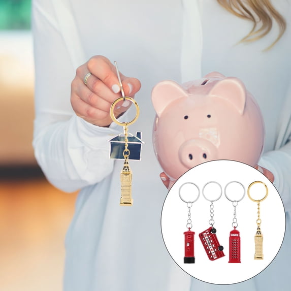 Raindrops 4Pcs London Charm Keyring British Souvenir Style Alloy Travel