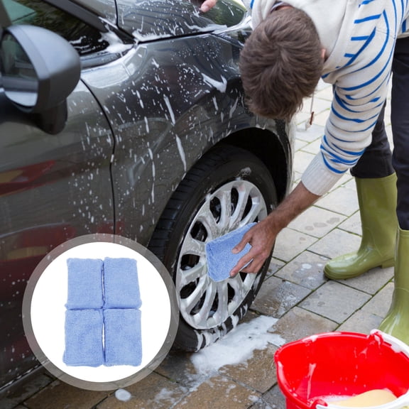 Raindrops Car Wash Microfiber Sponge Blue 4Pcs 4.7X3.1In