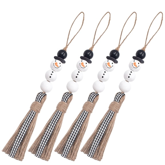 Raindrops 4-Piece Multi-Color Snowman Tassel Garland with Wooden Beads, 28x0.79in Festive Hanging Decoration for New Year Parties