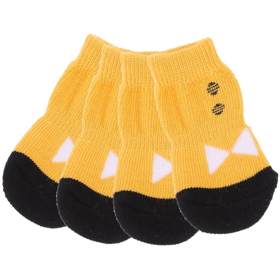 Raindrops 4Pcs Pet Socks Yellow Cotton Large Stretch Skin Friendly for Cold Weather
