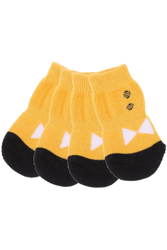 4Pcs Doggie Socks Yellow Cotton Pet Socks Large Stretch for Safe Indoor Use