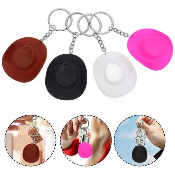 Raindrops 4Pcs Pink Mini Keychain Acrylic Western Cowboy Hat Pendant for Women and Men Everyday Use