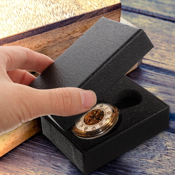 Raindrops 4Pcs Pocket Watch Storage Box Cardboard Watch Case Black Rectangular For Shop Display