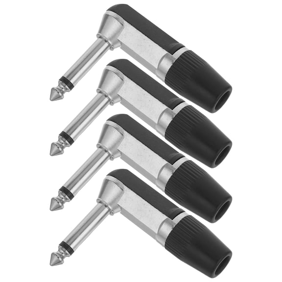 Raindrops Mono Jack Adapter for Microphone, Heavy Duty Right Angle Connector, Black, 4Pcs