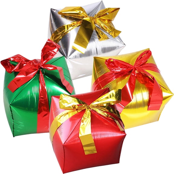 Raindrops 4Pcs Present Balloons Foil Balloon Aluminum Foil Box Shape Indoor and Outdoor Decor Green