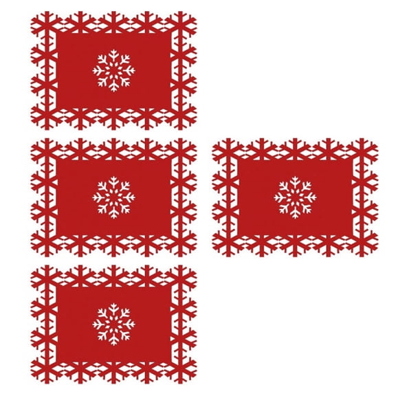 Set of 4 Raindrops Red Felt Dinner Table Placemats, Non- Kitchen Dining Mats for Home Decor