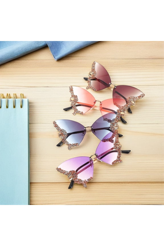 4Pcs Vintage Inspired Rimless Sunglasses with Rhinestones for Unique Party Eyewear