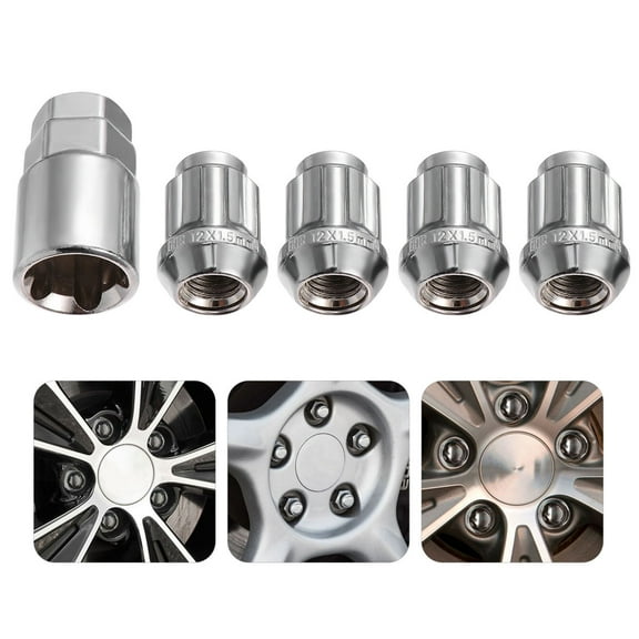 Raindrops 4Pcs Silver Wheel Lock Lug Nuts Anti Theft Locking for Car Wheels with 1pc Sleeve