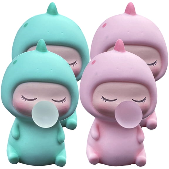 Raindrops 4Pcs Small Dinosaur Figures Cartoon Dinosaur Car Accessories Home Desktop Table Shelf Decor