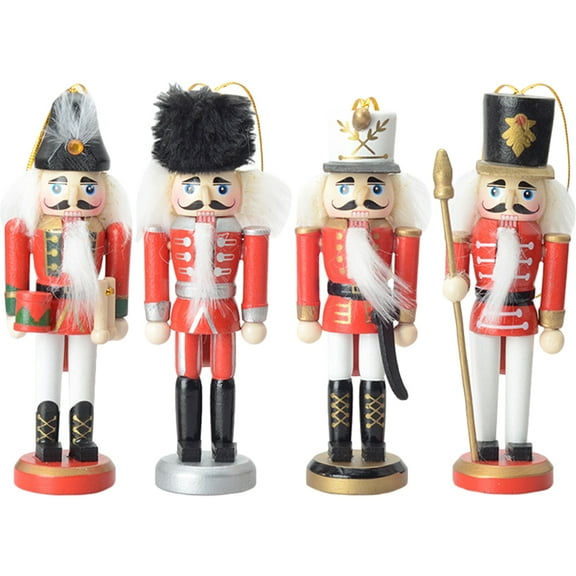 Raindrops Nutcracker Soldier Ornament 4Pcs Wooden Holiday Nutcrackers For Christmas Tree Shelf Tabletop Desktop Decor