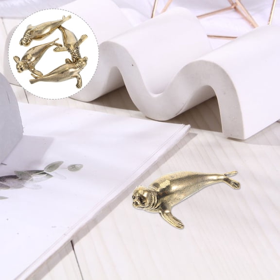 Raindrops 4Pcs Golden Brass Seal Figurines Unique Vintage Design for Desk Decoration