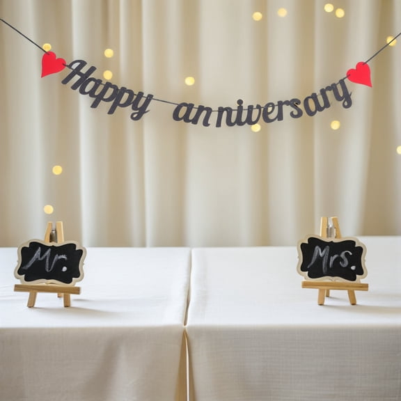 FOMIYES 4Pcs Wedding Anniversary Banner Black Romantic Design for Party Decorations
