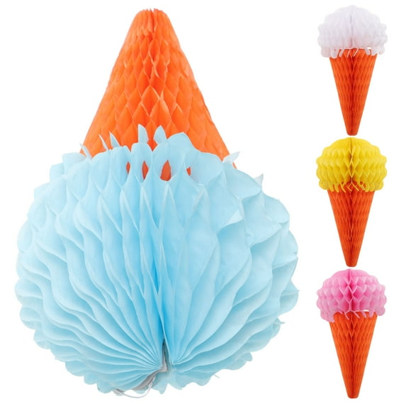 Raindrops 4pcs Assorted Color Paper Ice Cream Honeycomb Balls for Party Decorations and Photo Props