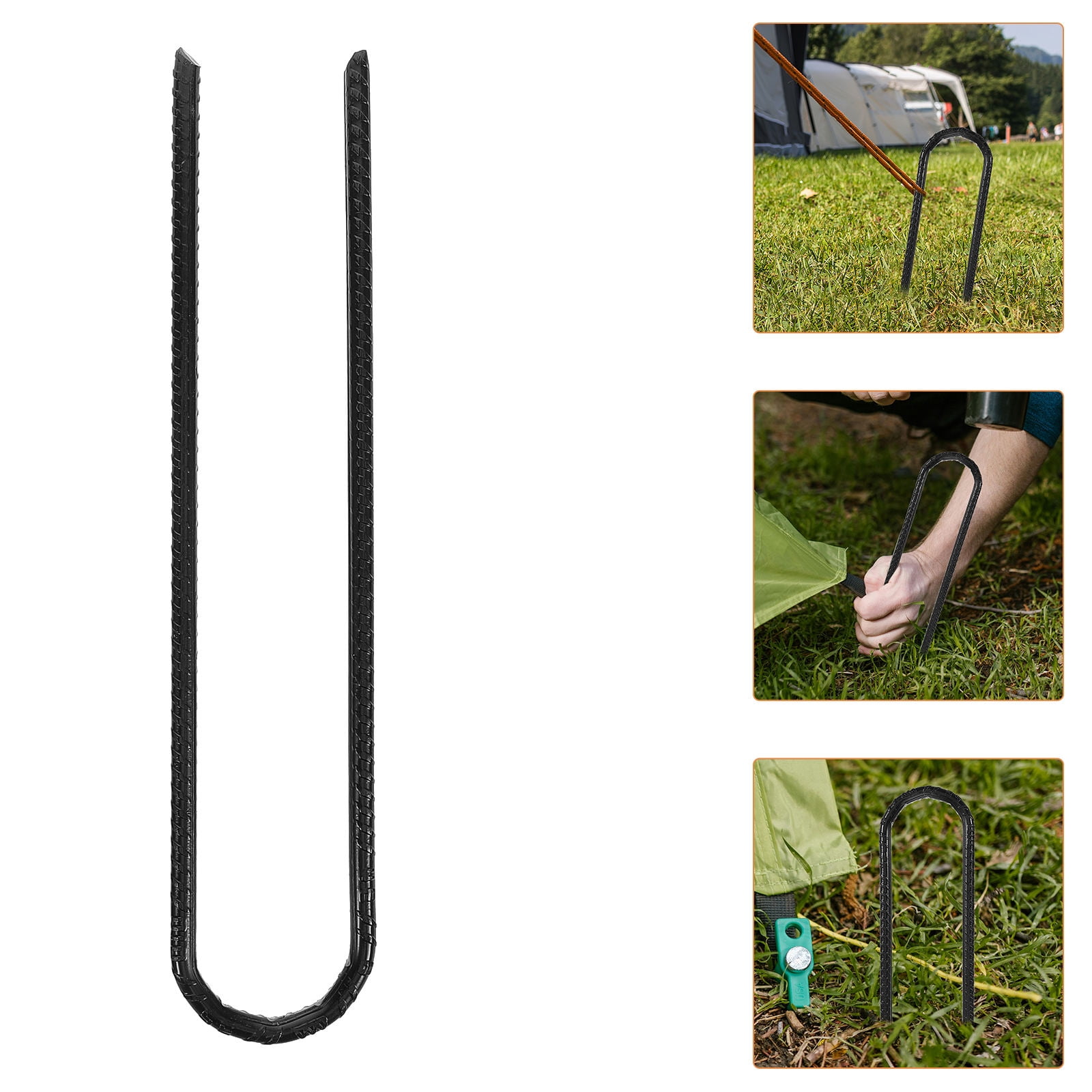 FOMIYES 4-Pack Heavy Duty Black Steel Garden Stakes for Landscape, Tent, Tarpaulin, Fence, and Outdoor Ground Stability Pins