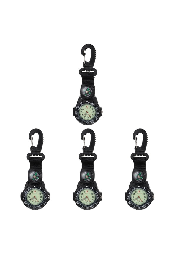 4pcs Carabiner Clip Watch Backpacker Wirstwatch: Clip On Watch with Compass Outdoor Belt Fob Watch Pocket Watch for Climbing Hiking Backpacking ( Black )