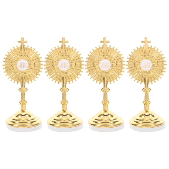 Raindrops Standing Cross Decor in Golden Zinc Alloy for Catholic Homes, 4Pcs