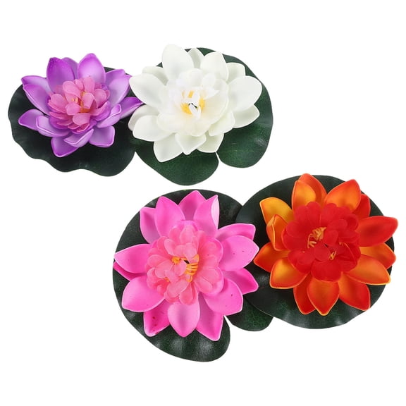Raindrops 4pcs Floating Flowers Realistic Lotus for Pool and Aquarium Decoration EVA for Garden Pond Wedding Party Home Decor Artificial Water Lilies for Indoor and Outdoor