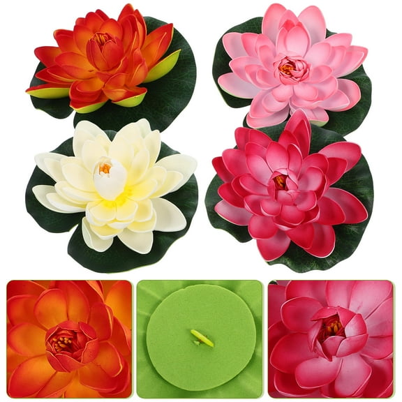 Raindrops 4Pcs Simulation Lotus Floating Flowers Pond Ornaments Eva Material for Home and Yard Decor