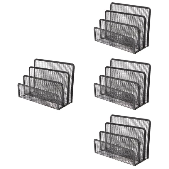 Raindrops 4-Pack Metal Mesh File Organizer with 4 Compartments, Desktop Magazine Holder for Home and Office, Black