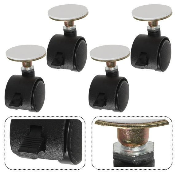Raindrops Sticky Pulley Wheels Self Adhesive Caster Wheels Black Plastic for Home Use 4Pcs
