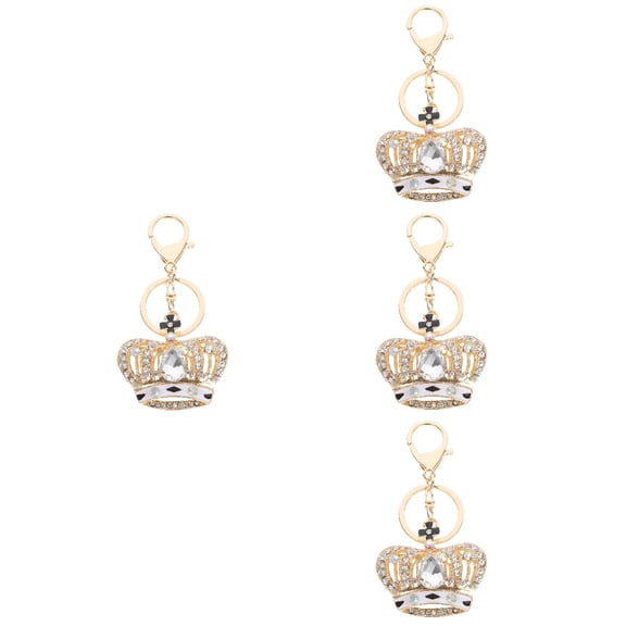 Raindrops 4pcs Sparkling Crystal Keychain Crown Shape Keychain Beautiful Key Ring Handbag Decoration