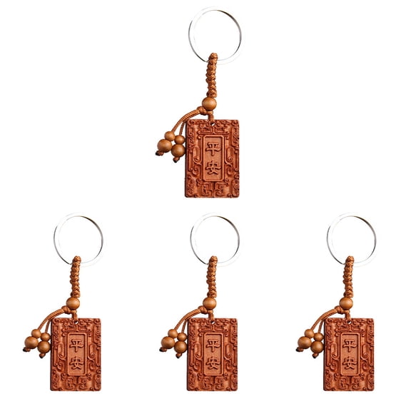 Raindrops 4pcs Wood Peace Safeness Keychain Hanging Key Ring Car Key Bag Pendant Decor