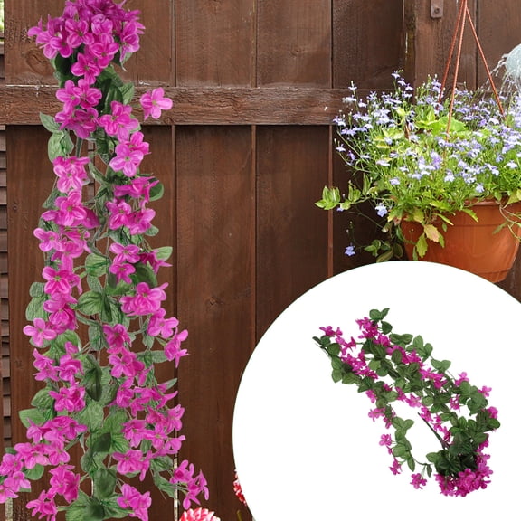 Raindrops 4petals Artificial Flower Hanging Flowers Violet Simulation Vine Wedding Home Decoration (Fuchsia)
