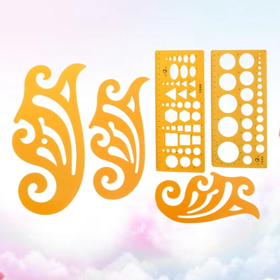 Raindrops Engineering Design Drawing Tools Rulers Plastic 5Pcs Golden Template Design