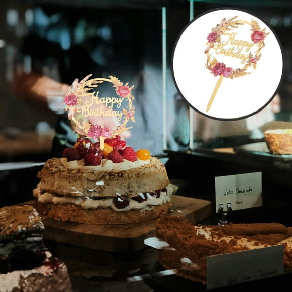 Raindrops  5 Pcs Cake Insert Happy Birthday Decorations Sign Golden Topper