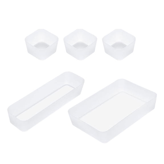 Raindrops 5pcs White Plastic Desktop Drawer Organizing Box Set for Home Use Sturdy Storage Solution