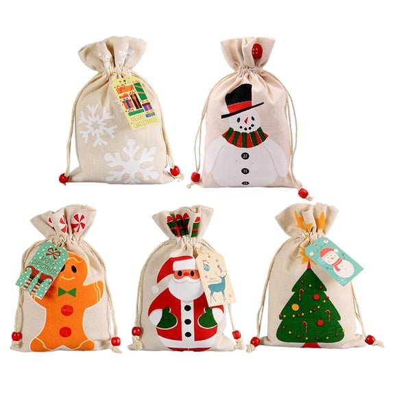 Raindrops 5 Pcs Drawstring Christmas Bags Gift Themed Environmentally Friendly